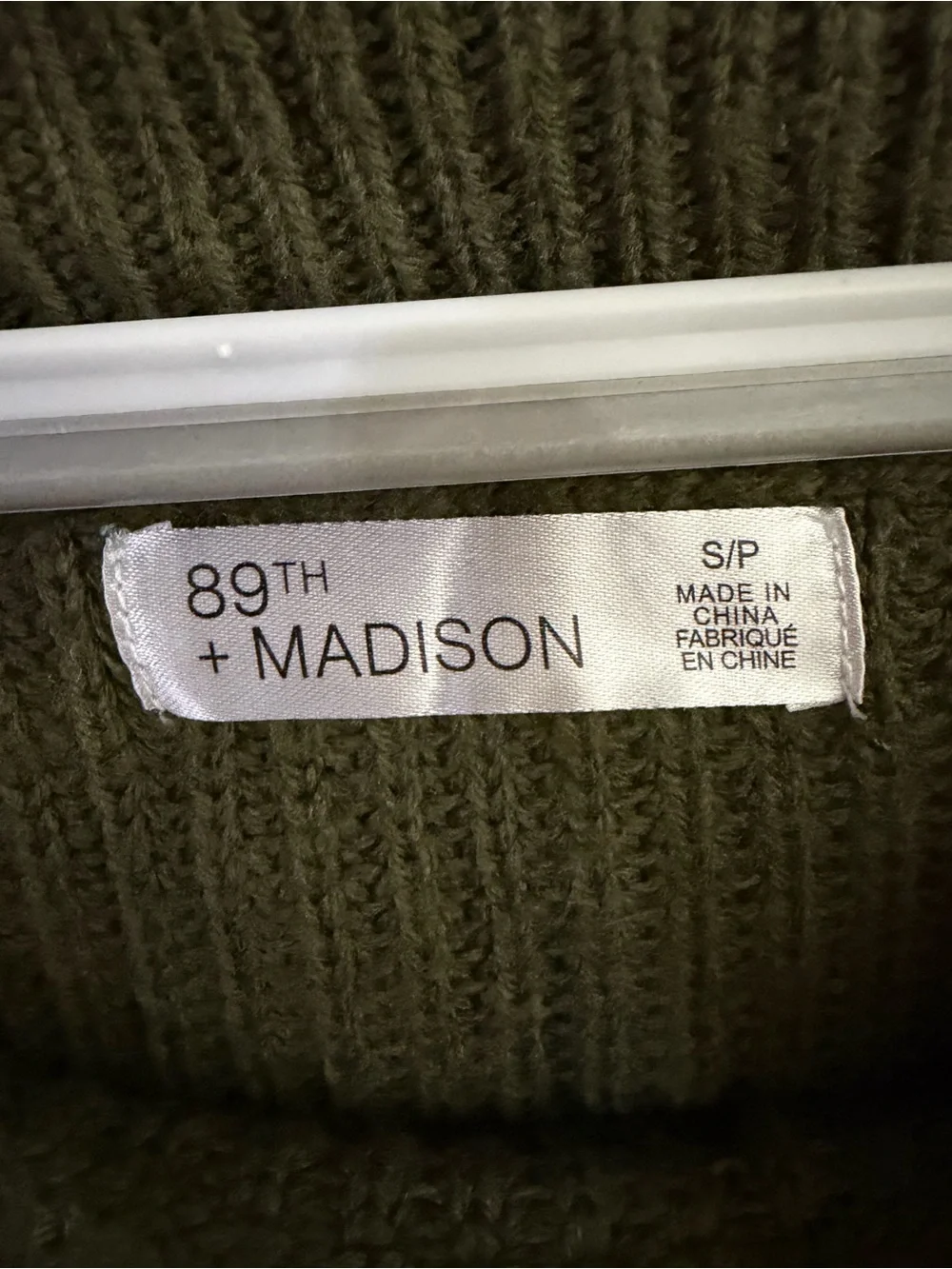 Madison Olive Off-the-Shoulder Ribbed Sweater with Button Detail